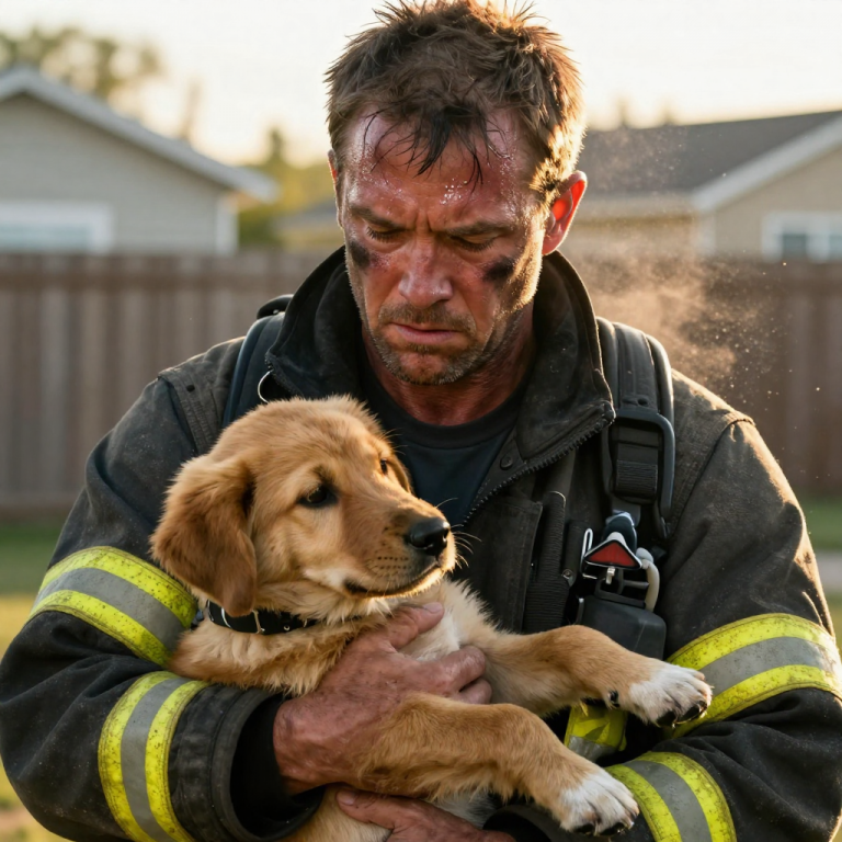 I WATCHED THE LIFE FADE FROM HIS EYES AS THE ASPHALT BURNED HIS PAWS, TIED TIGHT TO THE CHAIN-LINK FENCE UNDER A MERCILESS SUMMER SUN WITHOUT A SINGLE DROP OF WATER TO SAVE HIM. The neighbors shut their blinds while he cried for help, but just as his head fell silent against the dirt, the siren cut through the heat and a captain with soot on his face cut the rope, whispering, “Not on my watch, little one.”
