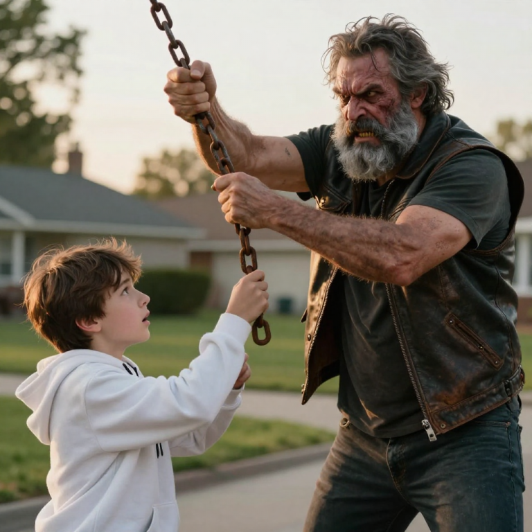HE LAUGHED AS THE CHAIN CRACKED AGAINST THE DOG’S RIBS, BUT WHEN THE MASSIVE STRANGER CAUGHT THE WEAPON MID-AIR, THE LAUGHTER DIED IN HIS THROAT.