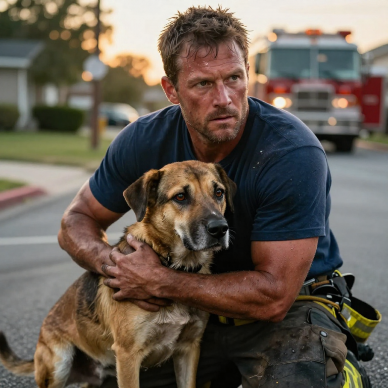 HE LIFTED THE HELPLESS ANIMAL OFF THE BURNING ASPHALT BY ITS COLLAR UNTIL THE WHIMPERING TURNED TO SILENCE, LAUGHING AS IF CRUELTY WAS HIS RIGHT, BUT HE DIDN’T SEE THE SHADOW OF THE FIRE TRUCK BEHIND HIM OR THE MAN WATCHING FROM THE SIDEWALK. I DIDN’T JUST STEP IN TO STOP A BEATING; I STEPPED IN TO BREAK A CYCLE, AND WHEN I PULLED THAT LEASH FROM HIS GRIP AND SAW THE FEAR IN THE DOG’S EYES TURN TO CONFUSION, I KNEW I WAS NEVER GIVING HIM BACK, NO MATTER WHAT THE LAW SAID.