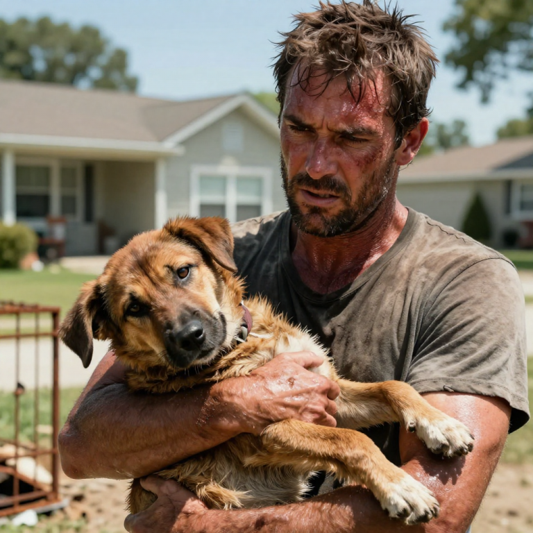 THEY THOUGHT NO ONE WOULD NOTICE THE DYING DOG LOCKED IN A RUSTED CAGE UNDER THE 105-DEGREE TEXAS SUN, BUT THEY DIDN’T COUNT ON A VETERAN DRIVING BY WHO KNOWS EXACTLY WHAT THIRST FEELS LIKE. I DIDN’T ASK FOR PERMISSION TO SAVE HIM; I GRABBED MY BOLT CUTTERS, LOOKED THE OWNER IN THE EYE, AND TOLD HIM THAT IF HE WANTED TO STOP ME, HE’D HAVE TO GO THROUGH A MAN WHO HAS NOTHING LEFT TO LOSE.