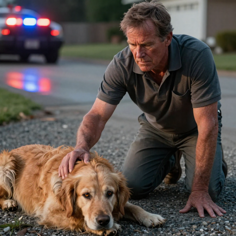 I WATCHED HIM DRAG THE OLD DOG ACROSS THE BURNING GRAVEL LIKE TRASH, SCREAMING THAT IT WAS USELESS NOW. I PROMISED MY WIFE I HAD RETIRED MY BADGE AND MY RAGE, BUT WHEN I SAW THE FEAR IN THOSE CLOUDY EYES, I DIDN’T CALL FOR HELP—I CROSSED THE STREET AND ENDED HIS TYRANNY MYSELF.