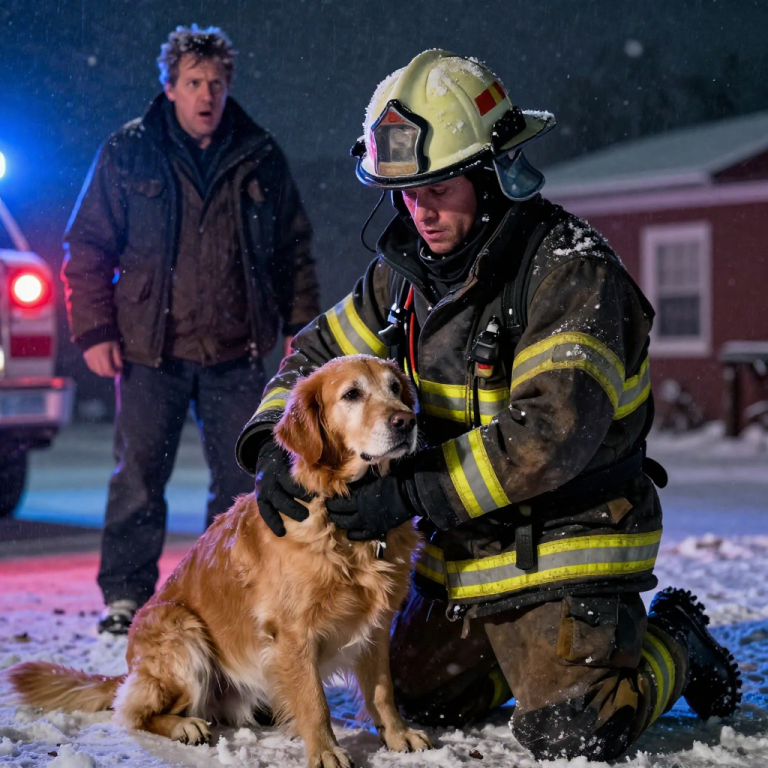 HE LAUGHED WHILE LOCKING MY SHIVERING DOG IN HIS FREEZING SHED, BUT HIS SMILE DIED WHEN A FIREFIGHTER BROKE DOWN THE DOOR AND SILENCE HIM WITH ONE LOOK.