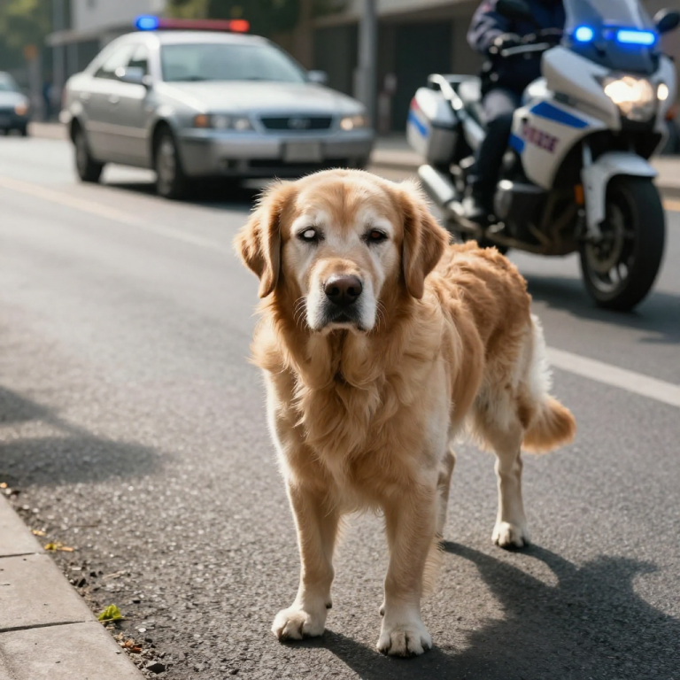 I SAT FROZEN AT THE RED LIGHT AS THE TEENAGER AHEAD OF ME SHOVED A BLIND, STUMBLING DOG ONTO THE BURNING ASPHALT OF THE BUSIEST INTERSECTION IN TOWN. HE SLAMMED THE DOOR AND TRIED TO SPEED AWAY, LEAVING THE CONFUSED ANIMAL TO DIE IN TRAFFIC, BUT HE DIDN’T SEE THE MOTORCYCLE OFFICER ALREADY SWERVING ACROSS THE CENTER LINE TO BLOCK HIS ESCAPE.