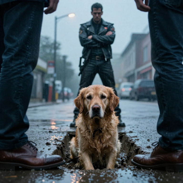 HE KICKED OUR DOG INTO THE GUTTER FOR RUINING HIS SUIT, BUT HE DIDN’T HEAR THE ENGINES STOP BEHIND HIM—OR THE PROMISE OF JUSTICE WALKING HIS WAY.
