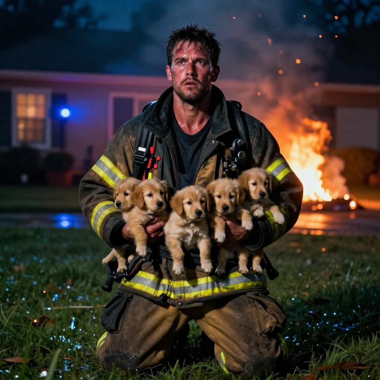 MY CAPTAIN SCREAMED FOR ME TO LEAVE THEM TO BURN, BUT WHEN I HEARD THE WHIMPER BEHIND THE LOCKED BASEMENT DOOR, I KNEW MY CAREER WAS OVER—I SMASHED THROUGH THE WOOD AS THE ROOF COLLAPSED, SHIELDING THE HELPLESS PUPPIES WITH MY BODY, ONLY TO REALIZE THE PERSON WATCHING FROM THE CROWD WAS THE ONE WHO LIT THE MATCH.