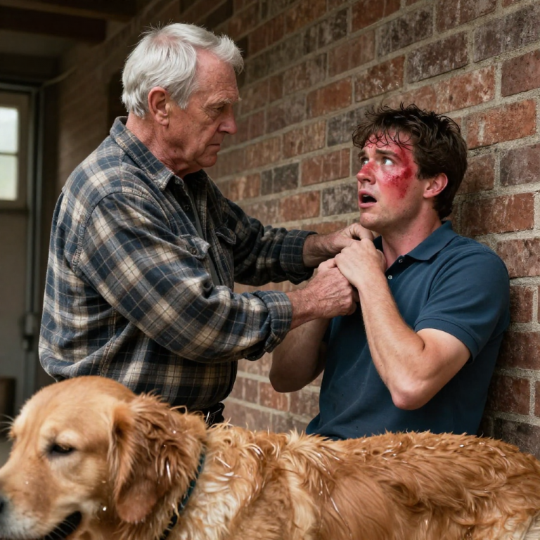 HE HELD THE DOG UNDER THE FOUNTAIN SMILING, UNTIL THE OLD VETERAN ACROSS THE STREET DECIDED HE HAD SEEN ENOUGH.