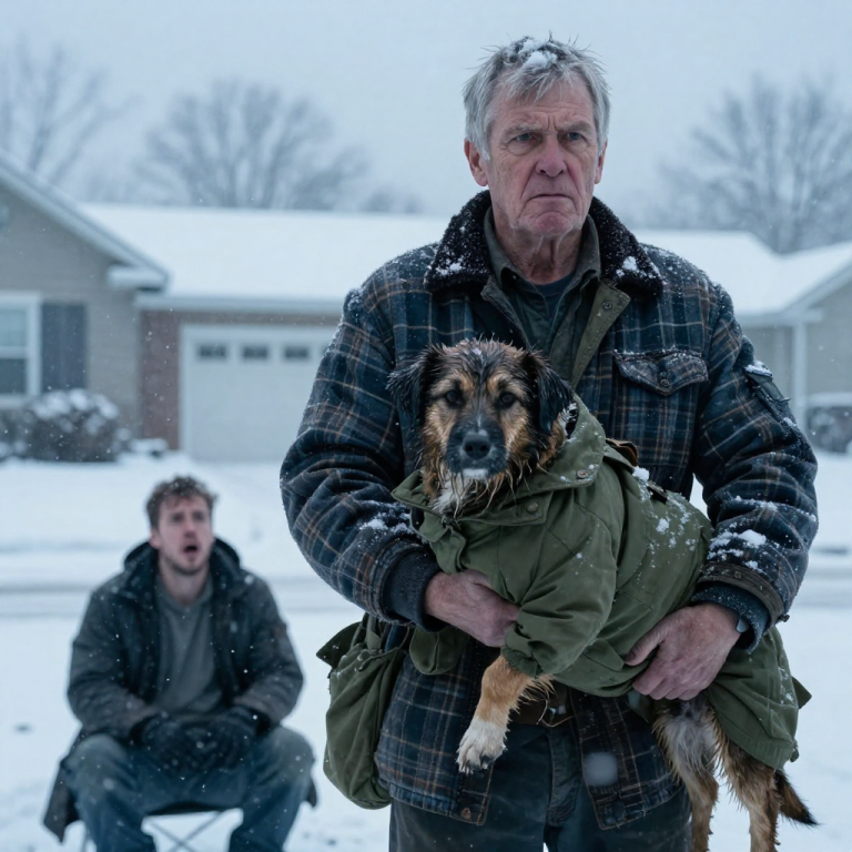 HE LAUGHED WHILE HOSING DOWN HIS SHIVERING DOG IN A BLIZZARD, UNTIL THE “QUIET OLD MAN” NEXT DOOR WALKED THROUGH THE SNOW AND CHANGED EVERYTHING.