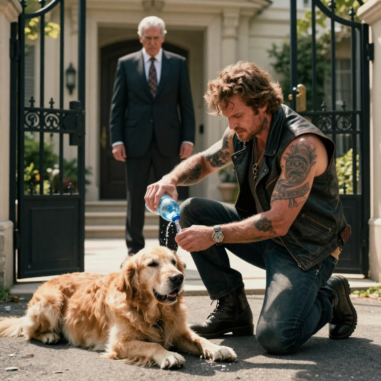 HE CHAINED HIS DYING DOG TO THE SCORCHING PAVEMENT AND LAUGHED AS HE LOCKED THE GATE, THINKING HIS WEALTH MADE HIM UNTOUCHABLE. HE DIDN’T NOTICE THE TWENTY ENGINES CUTTING OUT BEHIND HIM, OR THE SILENT PROMISE OF JUSTICE STANDING ON HIS MANICURED LAWN.