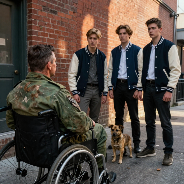 THEY LAUGHED WHILE POKING THE HELPLESS DOG IN THE ALLEY, NOT REALIZING THE MAN IN THE WHEELCHAIR WAS WATCHING FROM THE SHADOWS UNTIL I UNLEASHED A VOICE LIKE THUNDER.