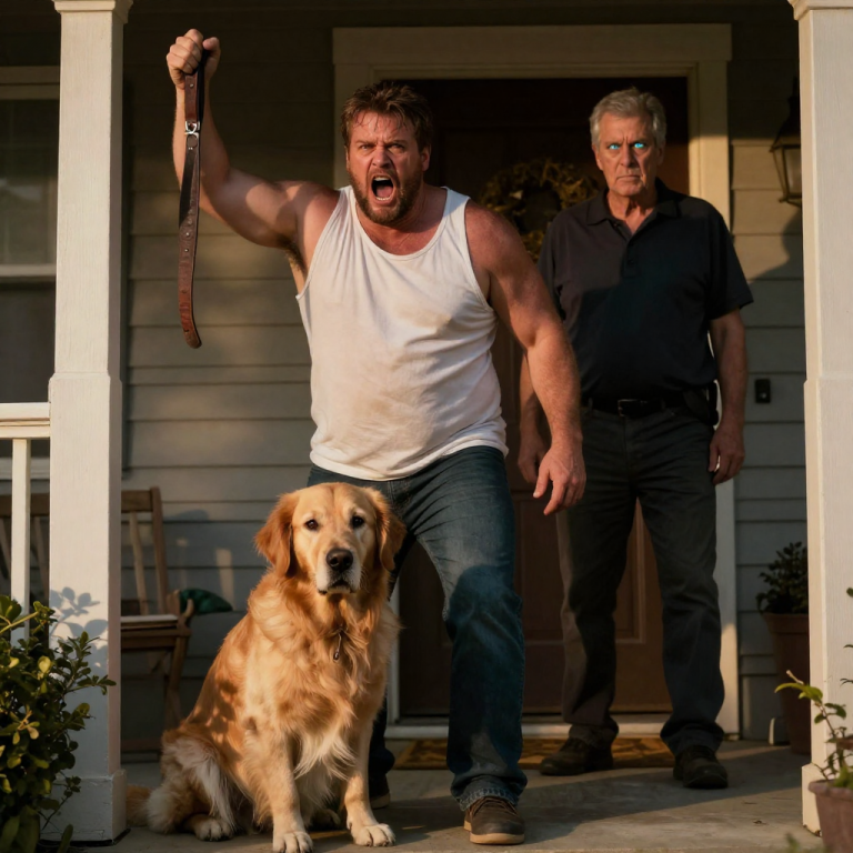 HE RAISED THE LEATHER BELT TO STRIKE THE TERRIFIED DOG, BUT HE DIDN’T NOTICE THE QUIET VETERAN WATCHING FROM THE SHADOWS UNTIL A HAND LIKE IRON CRUSHED HIS WRIST AND FORCED HIM TO HIS KNEES WITHOUT A SINGLE WORD.