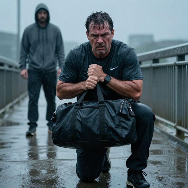 I SLAMMED THE BRAKES IN THE MIDDLE OF THE BRIDGE BECAUSE I SAW A MAN SWINGING A ZIPPERED BAG OVER THE RAILING, AND WHEN I TACKLED HIM TO THE CONCRETE AND RIPPED IT OPEN, THE SOUND OF WHIMPERING MADE MY BLOOD TURN TO ICE WHILE HE JUST STOOD THERE AND SAID IT WAS NONE OF MY BUSINESS.