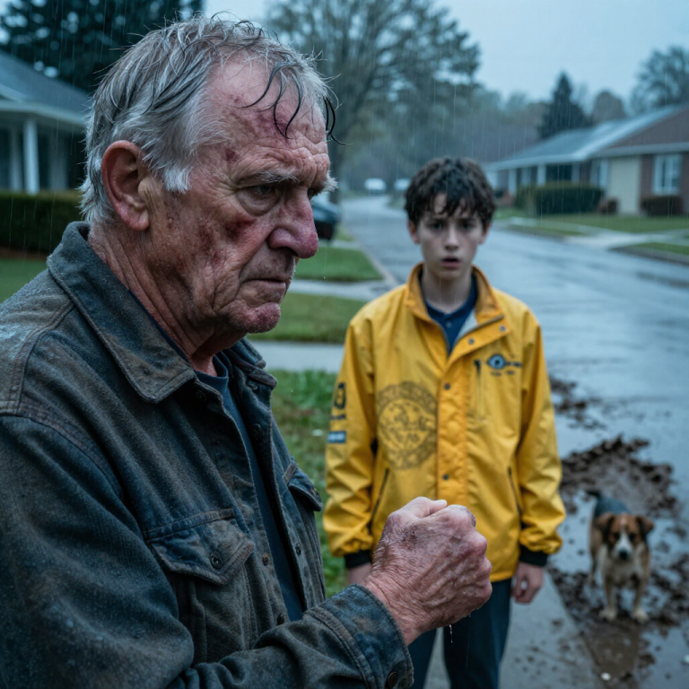THE BOY LAUGHED AS HE KICKED THE HELPLESS DOG INTO THE FREEZING MUD, UN AWARE THAT THE MAN WATCHING FROM THE SHADOWS WAS A RETIRED VETERAN WHO HAD JUST RUN OUT OF PATIENCE. “It’s just a stray, old man, go back inside before you break a hip,” the teenager sneered, filming the animal’s struggle for his friends, but the smile vanished from his face when I stepped into the light, my hands trembling not from the cold, but from the memory of men far more dangerous than him who had made the mistake of thinking I was harmless.