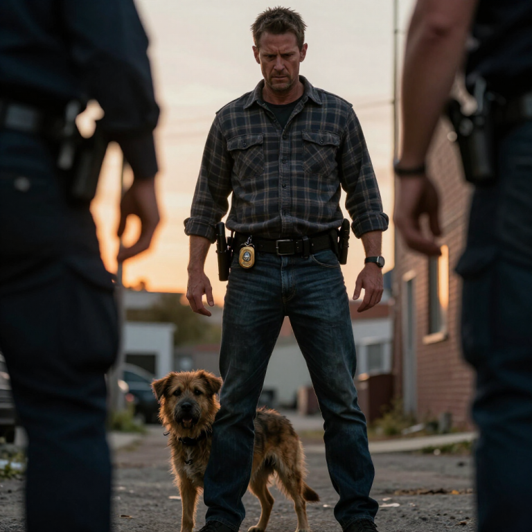 “IT’S JUST A STRAY,” THEY LAUGHED AS THE HEAVY STONE LEFT HIS HAND, BUT THEIR CRUEL AMUSEMENT SHATTERED THE MOMENT I VAULTED THE CHAIN-LINK FENCE AND STOOD BETWEEN THEM AND THEIR VICTIM, MY BADGE CATCHING THE DYING LIGHT TO SHOW THEM THAT TONIGHT, THEIR GAME WAS OVER.