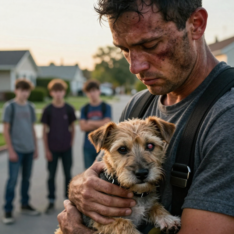 THEY LAUGHED WHILE GUIDING THE BLIND DOG INTO THE THORNS, UNTIL A TOWERING FIREFIGHTER CAST A SHADOW THAT SILENCED THEM ALL.