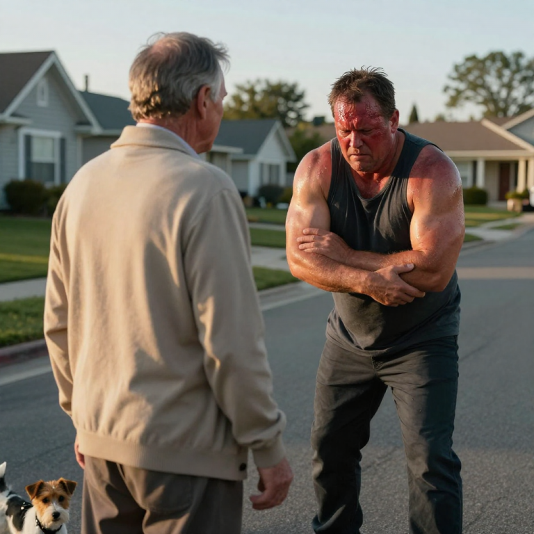HE GRABBED MY SCREAMING DOG BY THE NECK AND LAUGHED, UNTIL THE SILENT NEIGHBOR WE ALL IGNORED WALKED OVER AND PARALYZED HIM WITHOUT THROWING A SINGLE PUNCH.