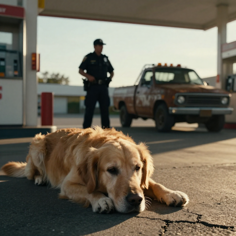 “GET OUT OF MY SIGHT!” HE SCREAMED, JAMMING THE TRUCK INTO REVERSE WHILE THE OLD DOG LAY PANTING IN THE DUST, COMPLETELY UNAWARE THAT THE STRANGER WATCHING FROM THE NEXT PUMP WAS AN OFF-DUTY OFFICER WHO HAD JUST DECIDED THIS WOULD BE THE LAST TIME THAT MAN EVER HURT A LIVING SOUL.