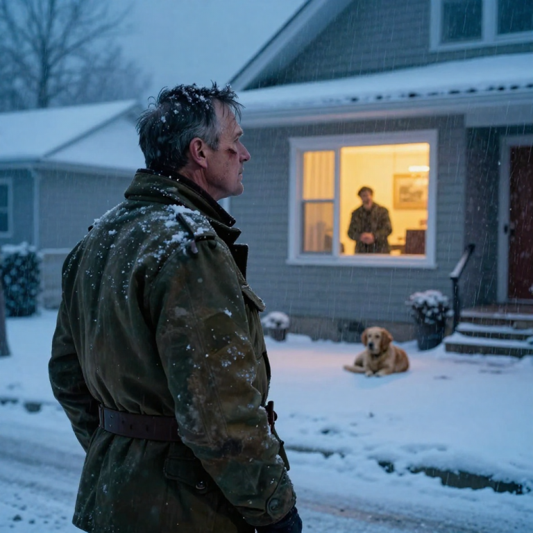 HE SLAMMED THE GLASS DOOR ON HER SHIVERING BODY AND TURNED UP THE TV, LEAVING HIS LOYAL DOG TO FREEZE IN THE MINUS-TEN DEGREE BLIZZARD JUST BECAUSE SHE DARED TO ASK FOR SCRAPS. I WATCHED FROM THE DARKNESS ACROSS THE STREET, MY SCARS ACHING IN THE COLD, AND REALIZED THAT SOME MONSTERS DON’T HIDE UNDER BEDS—THEY LIVE IN SUBURBAN HOUSES, AND SOMETIMES, IT TAKES A MAN WHO HAS SEEN REAL HELL TO SHOW THEM WHAT WINTER TRULY FEELS LIKE.