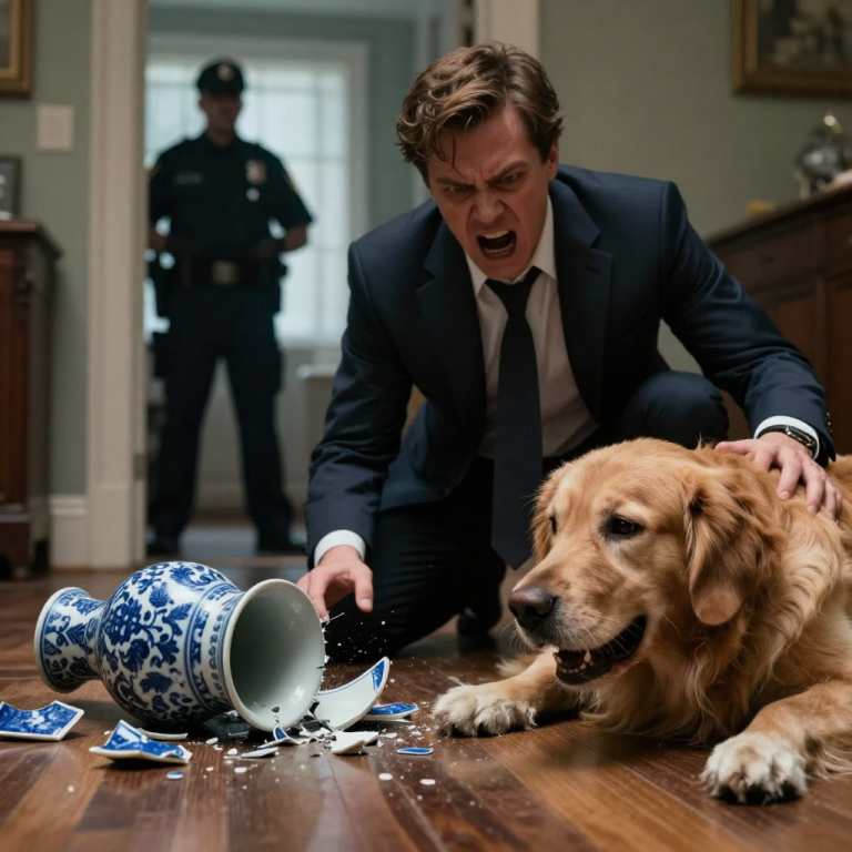HE PINNED MY DOG AGAINST THE WALL, SCREAMING INTO HIS FACE OVER A BROKEN VASE, BUT HE WAS TOO BLINDED BY RAGE TO SEE THE ROOKIE OFFICER STANDING IN THE OPEN DOORWAY WITH HIS HAND ON HIS HOLSTER.