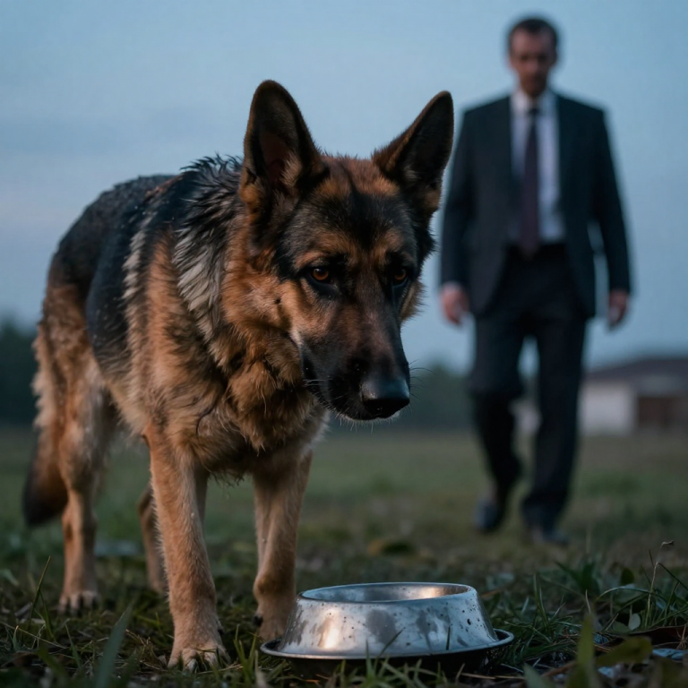 HE STARVED THE DOG TO TEACH IT OBEDIENCE, LAUGHING AS HE KICKED THE FULL BOWL ACROSS THE YARD, UNTIL THE DAY A SILENT STRANGER WATCHING FROM THE ALLEY DECIDED HE HAD SEEN ENOUGH. For months I watched my neighbor torture the animal with the promise of food he never delivered, paralyzed by my own fear of his status in our town, until a retired K9 handler shattered the silence—and the back gate—to deliver the only lesson that actually mattered.