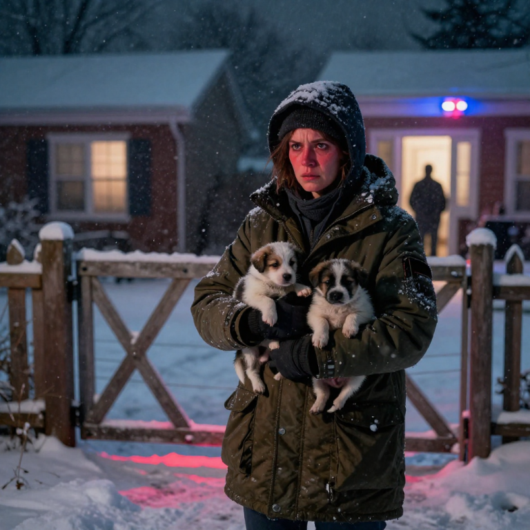 HE LOCKED THREE SHIVERING PUPPIES OUTSIDE IN A DEADLY BLIZZARD BECAUSE THEY ‘MADE A MESS,’ AND WHEN I BEGGED HIM TO LET THEM IN, HE SMIRKED AND SLAMMED THE DOOR IN MY FACE. I DIDN’T JUST MIND MY OWN BUSINESS—I KICKED DOWN HIS LOCKED GATE, SCOOPED THE FROZEN BUNDLES INTO MY JACKET, AND WAITED FOR THE POLICE TO ARRIVE.