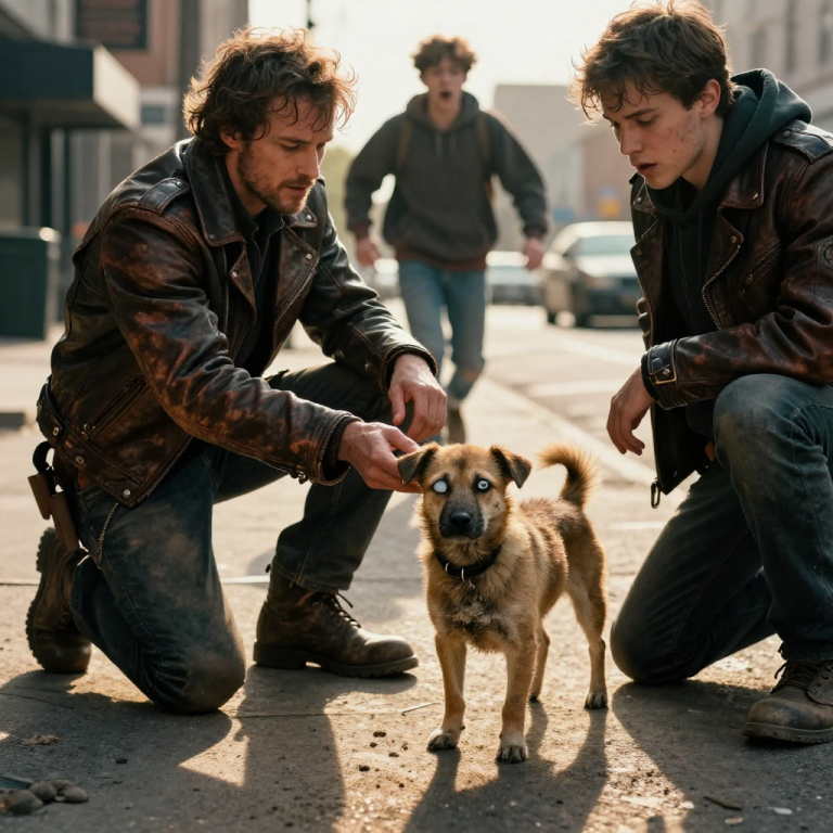HE LAUGHED WHILE KICKING DIRT INTO A BLIND DOG’S EYES FOR A VIDEO, BUT HE DIDN’T NOTICE THE BIKER WATCHING BEHIND HIM UNTIL IT WAS TOO LATE.