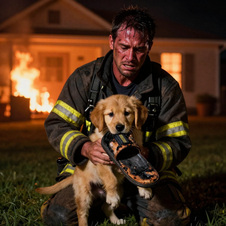 HE SWORE THE SHED WAS EMPTY AS HE RAN TO SAVE HIS CAR, BUT THE RHYTHMIC CLANK OF CHAINS AGAINST BURNING WOOD TOLD ME HE WAS LYING. I shoved past his flailing arms, my gear already smoking from the radiant heat, and kicked down the door to find two terrified pairs of eyes staring back at me through the black smoke—but it was the object clamped in the smallest puppy’s mouth that shattered my heart.
