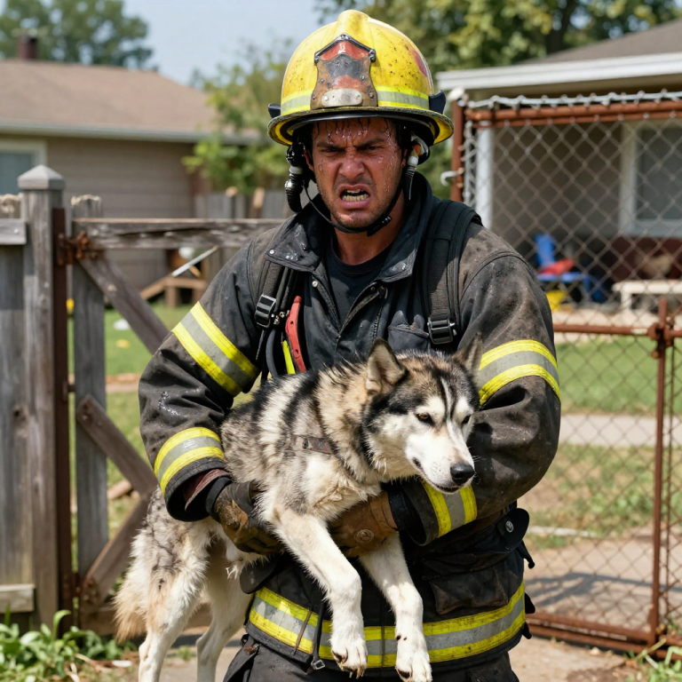 THE DISPATCH SAID ‘NOISE COMPLAINT,’ BUT WHEN I PEERED OVER THAT ROTTING FENCE AND SAW A RIB-THIN HUSKY BAKING ON CONCRETE IN 104-DEGREE HEAT, THE MISSION CHANGED INSTANTLY. I DIDN’T KNOCK ON THE FRONT DOOR TO ASK PERMISSION—I TOOK MY AXE TO THE GATE, BECAUSE WAITING FOR A WARRANT MEANT WATCHING AN INNOCENT SOUL DIE WHILE HIS OWNER SAT INSIDE ENJOYING THE AIR CONDITIONING.