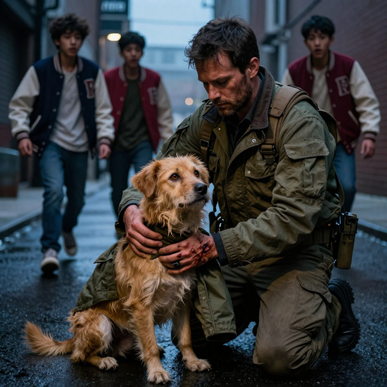THEY CORNERED HIM IN THE DEAD-END ALLEY, THROWING ROCKS JUST TO HEAR HIM WHIMPER, BUT WHEN THE LEADER RAISED A HEAVY BRICK TO CRUSH THE DOG’S SKULL, HE DIDN’T SEE THE SCARS ON THE HAND THAT CAUGHT HIS WRIST UNTIL IT WAS TOO LATE. I have washed the blood of good men off my hands for too many years to stand by and watch a group of privileged cowards take a life for sport—and when I looked into that boy’s terrified eyes, I knew the war wasn’t really over; it had just changed shape.