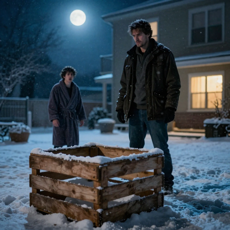 HE SLAMMED THE CRATE SHUT ON THE SHIVERING PUPPY IN THE MIDDLE OF A BLIZZARD, LAUGHING AS THE TINY PAWS SCRATCHED AGAINST THE FROZEN WOOD. I WAS TOO SCARED TO MOVE, BUT MY QUIET NEIGHBOR WALKING THROUGH THE SNOW WASN’T JUST WATCHING—HE WAS COUNTING DOWN THE SECONDS UNTIL HE TOOK EVERYTHING FROM HIM.