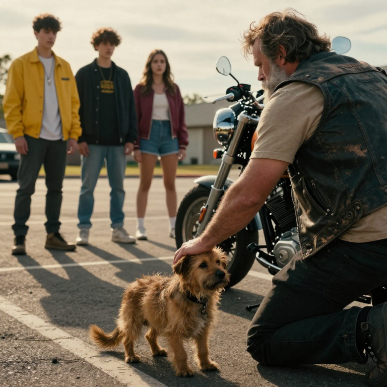 THEY LAUGHED AS THE STEAM ROSE FROM THE POOR CREATURE’S FUR, BUT THEIR SMIRKS DIED THE SECOND THE HARLEY’S ENGINE CUT. I watched in paralyzed horror as three affluent teenagers cornered a trusting stray in the parking lot, phones raised to record their cruelty, not realizing that the massive, leather-clad stranger watching from the shadows was about to teach them the terrifying difference between a prank and a reckoning.
