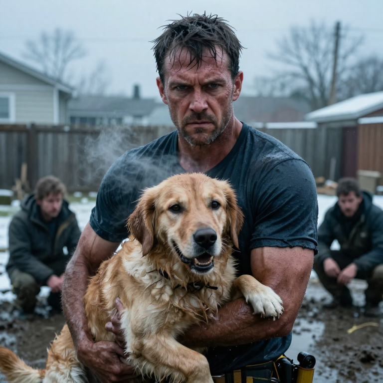 HE LAUGHED WHILE FREEZING HIS TERRIFIED DOG WITH A GARDEN HOSE IN DECEMBER, IGNORING THE SILENT FIGURE WATCHING FROM THE GATE—UNTIL I STEPPED IN, SNATCHED THE NOZZLE FROM HIS HANDS, AND DELIVERED A JUSTICE SO COLD IT MADE HIM SHIVER MORE THAN THE ANIMAL HE WAS TORTURING.