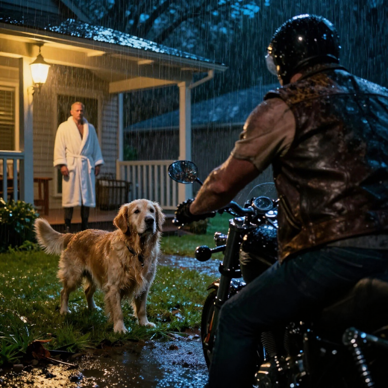 HE LAUGHED WHILE LOCKING HIS DOG IN THE FREEZING RAIN, UNTIL A SCARRED BIKER BLOCKED HIS PATH AND SILENCED THE ENTIRE STREET.