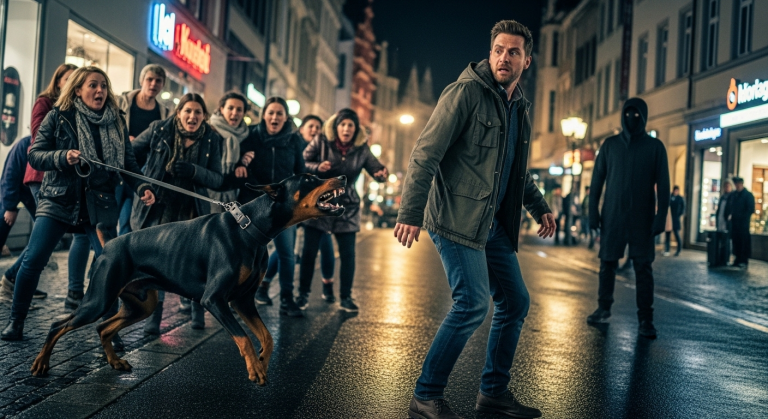 Ein Dobermann bellte plötzlich laut vor mir, um 21:05 Uhr, ich wich zurück, die Leute dachten, er wäre aggressiv, doch er hörte nicht auf, genau an mir vorbei zu starren, als würde er etwas sehen, das ich nicht sehen konnte