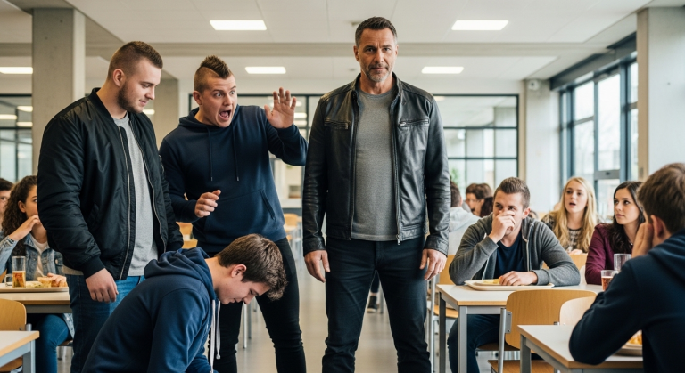 Mein Tablett fiel plötzlich auf den Boden in der Mensa, um 12:27 Uhr, alle sahen mich an, einige Schüler schüttelten den Kopf, jemand sagte laut genug, dass ich es hören konnte, ich sollte gehen, ich wollte antworten, doch meine Stimme blieb weg, dann hörte man Schritte hinter mir, langsam, schwer, und plötzlich wurde es im ganzen Raum still.