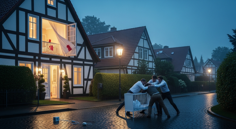 Mit schmerzverzerrtem Gesicht stieß ich den schweren Sessel beiseite und stürmte panisch ins Kinderzimmer, als das Babyphone plötzlich nicht mehr das Weinen meines Sohnes, sondern die tiefe Stimme meines verstorbenen Vaters übertrug, der flüsterte, dass das Kind nun sicher bei ihm sei, woraufhin ich nur ein blutverschmiertes Bettchen und ein weit offenes Fenster vorfand, durch das eiskalter Wind hereinwehte.