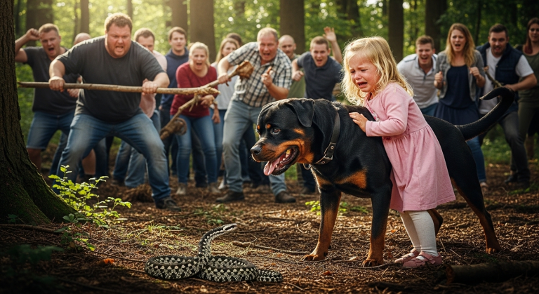 Alle hielten den Rottweiler für eine Bestie, als er zähnefletschend vor dem weinenden Kind stand. Die Menge schrie, Steine flogen, und ein Mann hob bereits den Stock, um zuzuschlagen. Niemand sah die giftige Kreuzotter im Gras, die bereit war zuzubeißen. Ich war der Einzige, der die Wahrheit erkannte, bevor das Blutbad im Stadtpark begann.
