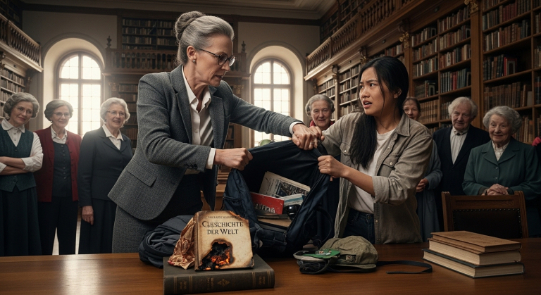 “Was hast du in deiner Tasche gestohlen?” schrie die Bibliothekarin und schüttete den gesamten Inhalt des Rucksacks der vietnamesischen Studentin auf den Boden. Bücher, Stifte und ein altes Foto fielen heraus, während die anderen Studenten lachten. Niemand sah, dass sie die einzige war, die die seltene Erstausgabe aus dem Feuer gerettet hatte, das gerade im Keller ausbrach.