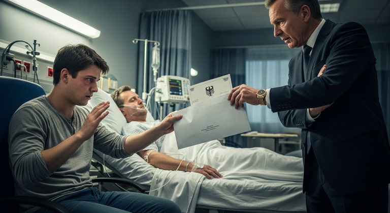 Ein Sohn steht im Krankenhausflur, als ihm plötzlich ein reicher Mann einen Umschlag voller Geld anbietet, wenn er schweigt und die Wahrheit über den Unfall seines Vaters verdreht – doch seine zitternde Entscheidung bringt eine erschütternde Wahrheit ans Licht