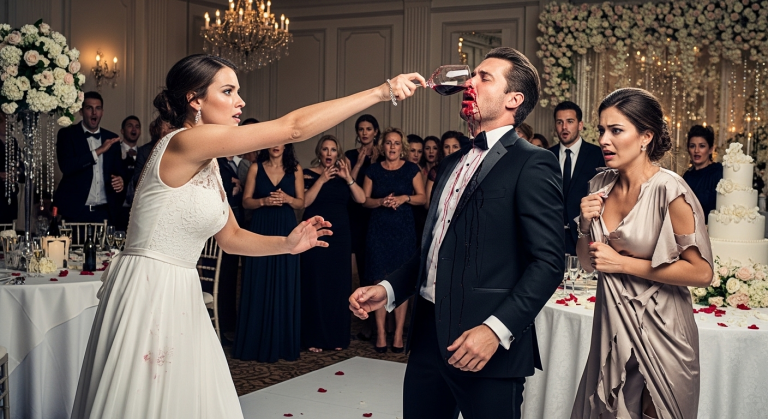 An unserem Hochzeitstag warf ich meinem toxischen Ehemann den Rotwein ins Gesicht und zerriss das Seidenkleid seiner billigen Affäre vor der gesamten Elite – doch diese ahnungslosen Clowns wussten nicht, dass ich sein Millionen-Imperium in genau dieser Nacht restlos vernichten würde.