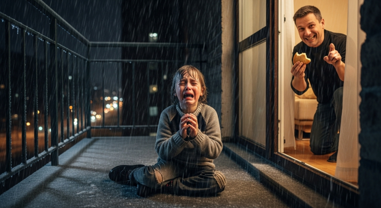 Mein toxischer Onkel schmiss mich im eisigen Regen auf den Balkon und lachte, weil ich um Brot bettelte – aber dieser eiskalte Psycho ahnte nicht, dass der Anwalt meiner toten Eltern am Morgen sein Leben komplett zerstören würde.
