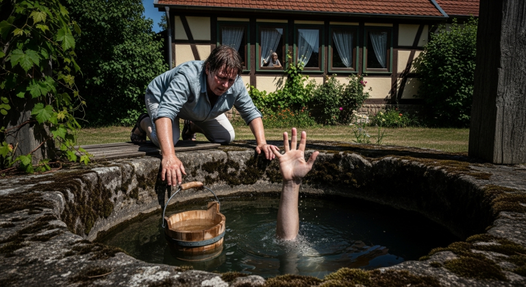 Ohne einen Tropfen Wasser von meinen Cousins in der mörderischen Hitze ausgesperrt, brach ich verzweifelt neben dem alten, trockenen Brunnen zusammen. Als mir schwarz vor Augen wurde, streckte sich eine bleiche, nasse Hand aus der Tiefe, reichte mir rostiges Wasser und flüsterte ein tödliches Familiengeheimnis.