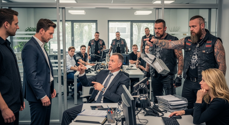 Der arrogante Chef stieß mich gewaltsam zu Boden, zeigte höhnisch auf mich und feuerte mich vor allen Leuten. Ich saß weinend in der brennenden Sonne. Bis das ohrenbetäubende Röhren eines Motorradclubs den Platz erzittern ließ. Der Präsident stieg ab, hob mich sanft hoch und überreichte dem Chef einen Umschlag, der alles veränderte…