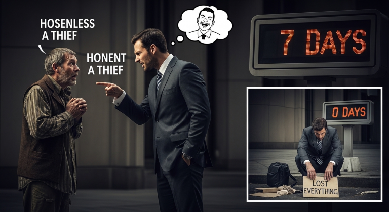 Als dieser arrogante Finance-Bro den ehrlichen Obdachlosen brutal demütigte und ihn eiskalt als Dieb abstempelte, ahnte der narzisstische CEO nicht, dass pures Karma ihn in nur sieben Tagen gnadenlos zerstören und zum Betteln zwingen würde!