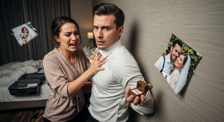 Sie zerriss das Hochzeitsfoto und stieß ihren „fremdgehenden“ Ehemann wutentbrannt gegen die Wand, weil sie ihn im Hotel erwischt hatte – doch was er in der Hand versteckte, war ein absoluter Mindfuck!