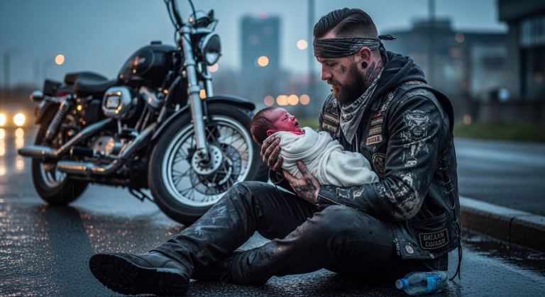Dieser knallharte Biker war der absolute Albtraum der Straßen, ein skrupelloser Outlaw – bis er nachts am Straßenrand etwas fand, das sein eiskaltes Herz sofort brechen ließ. Die schockierende Wahrheit über dieses verlassene Baby wird dich absolut sprachlos machen!