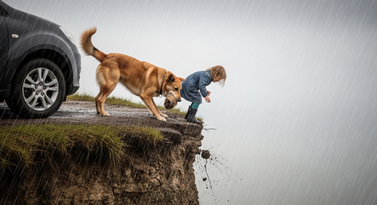 Sie warfen den alten Bergie wie Müll in den peitschenden Regen, doch als die Klippe nachgab und er das Kleid des Mädchens packte, rettete er nicht nur ihr Leben — er zerrte ein dunkles Familiengeheimnis direkt aus dem Abgrund.