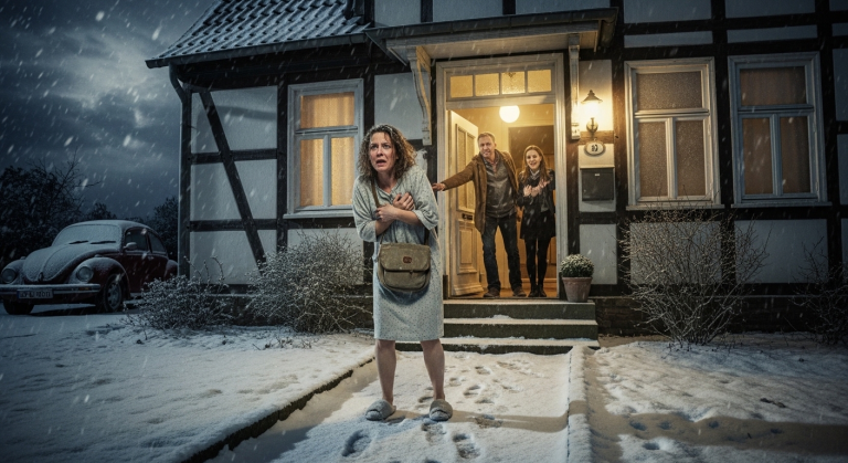 Bei minus fünf Grad schloss mein Ehemann die Haustür ab und ließ mich ohne Mantel im Schnee stehen. Seine Affäre drückte hämisch ihr Gesicht gegen die Scheibe, deutete mit dem Finger auf mich und lachte. Halb erfroren dachte ich, das sei mein Ende. Doch am nächsten Morgen erlebten die beiden ihr blaues Wunder.