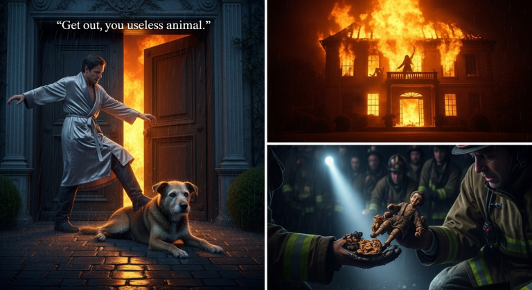 Dieser eiskalte Erbe dachte, er sei der King, als er seinen „nutzlosen“ Hund in den Sturm jagte, doch als die Flammen sein Glaspalais fraßen, riss das, was Buster in seinen Pfoten hielt, seine ganze Welt in Stücke.