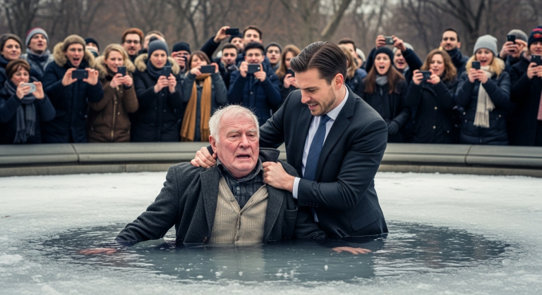Der reiche Milliardär stieß den obdachlosen Veteranen absichtlich in den kalten Brunnen des Stadtparks und spuckte auf seine alten Medaillen. „Müll gehört ins Wasser!“ lachte er. Der alte Mann schluckte Wasser und schnappte nach Luft, bis plötzlich ein wütender Trupp aktiver Marineinfanteristen den Park betrat.