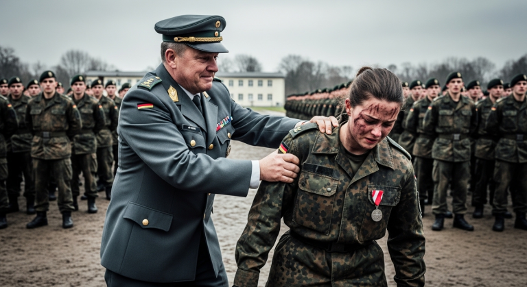 Mit einem sadistischen Lächeln riss der korrupte Offizier der unschuldigen Soldatin ihre hart verdienten Tapferkeitsmedaillen von der Brust und schlug sie blutig. Gedemütigt starrte sie auf den kalten Boden, doch das Lächeln ihres Peinigers gefror augenblicklich zu Eis, als eine streng geheime Akte auf den Tisch flog…